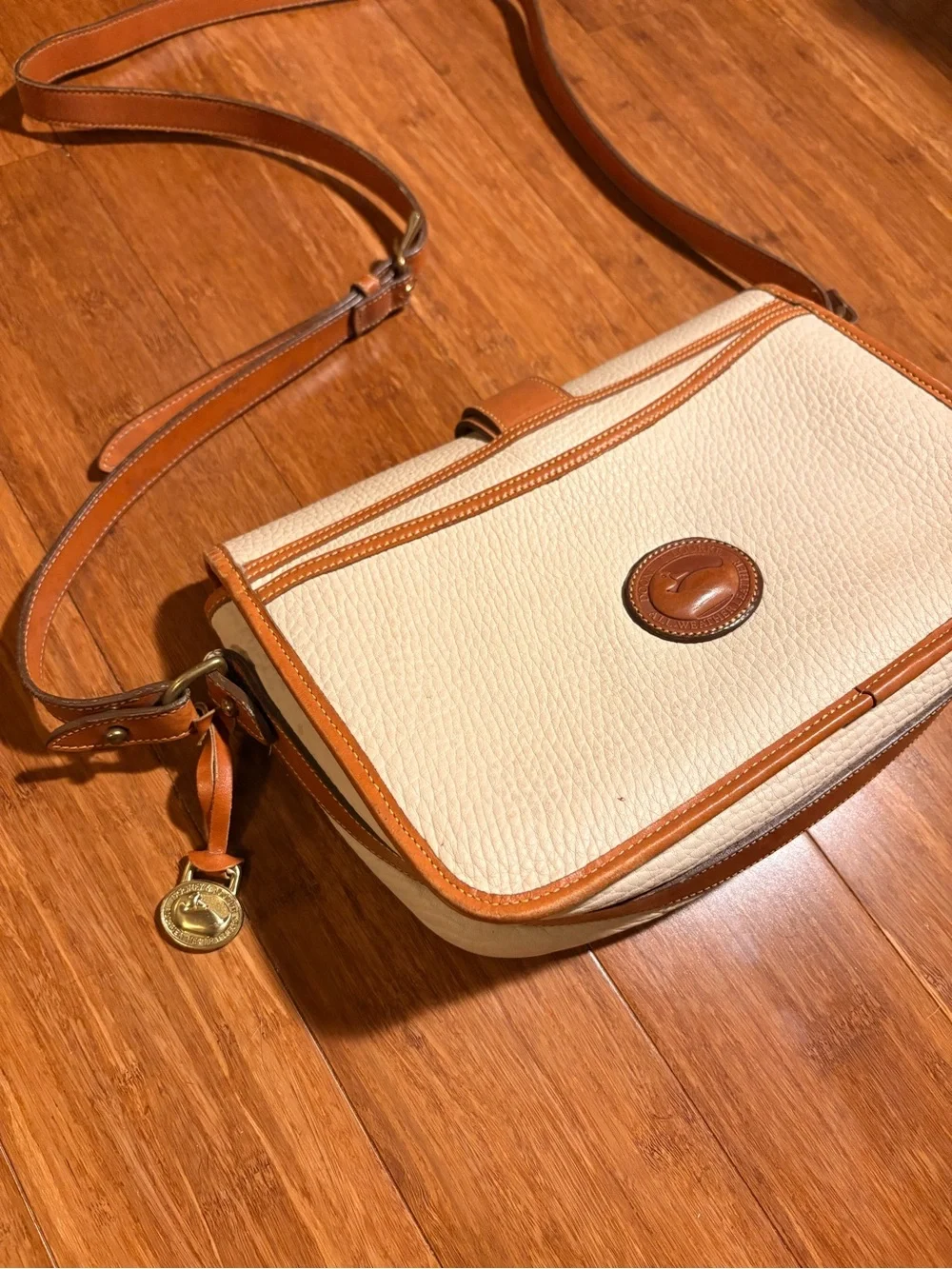Dooney & Bourke Cream and Tan Leather Crossbody Shoulder Bag